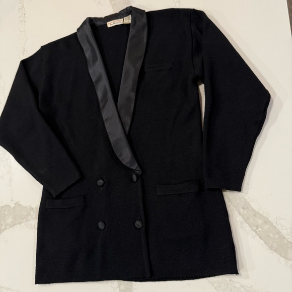 Vintage Talbots 100% Merino Wool Blazer Jacket Womens Small Black Career Classic - Picture 2 of 6